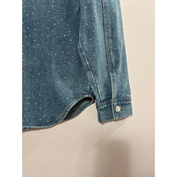 House of Harlow Crystal Studded Denim Button Down Top In Blue Size XS - Picture 5 of 7